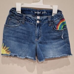 Girls Cat & Jack Blue Jean Shorts with Distressed Hem and Embroidery